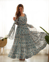 Fabulous Sky Blue Color Zigzag Print Anarkali Suit